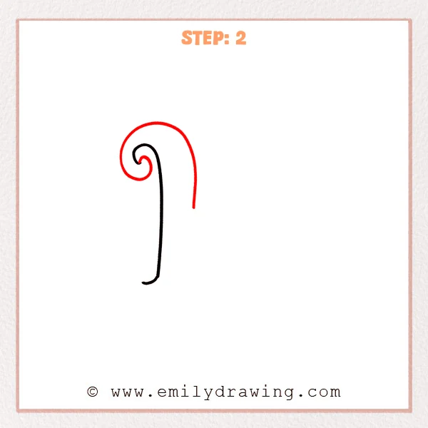 how to draw a fancy letter k - A fancy letter k with the main stem and a new large spiral flourish at the top, plus a long outer arc that curves right and drops down.